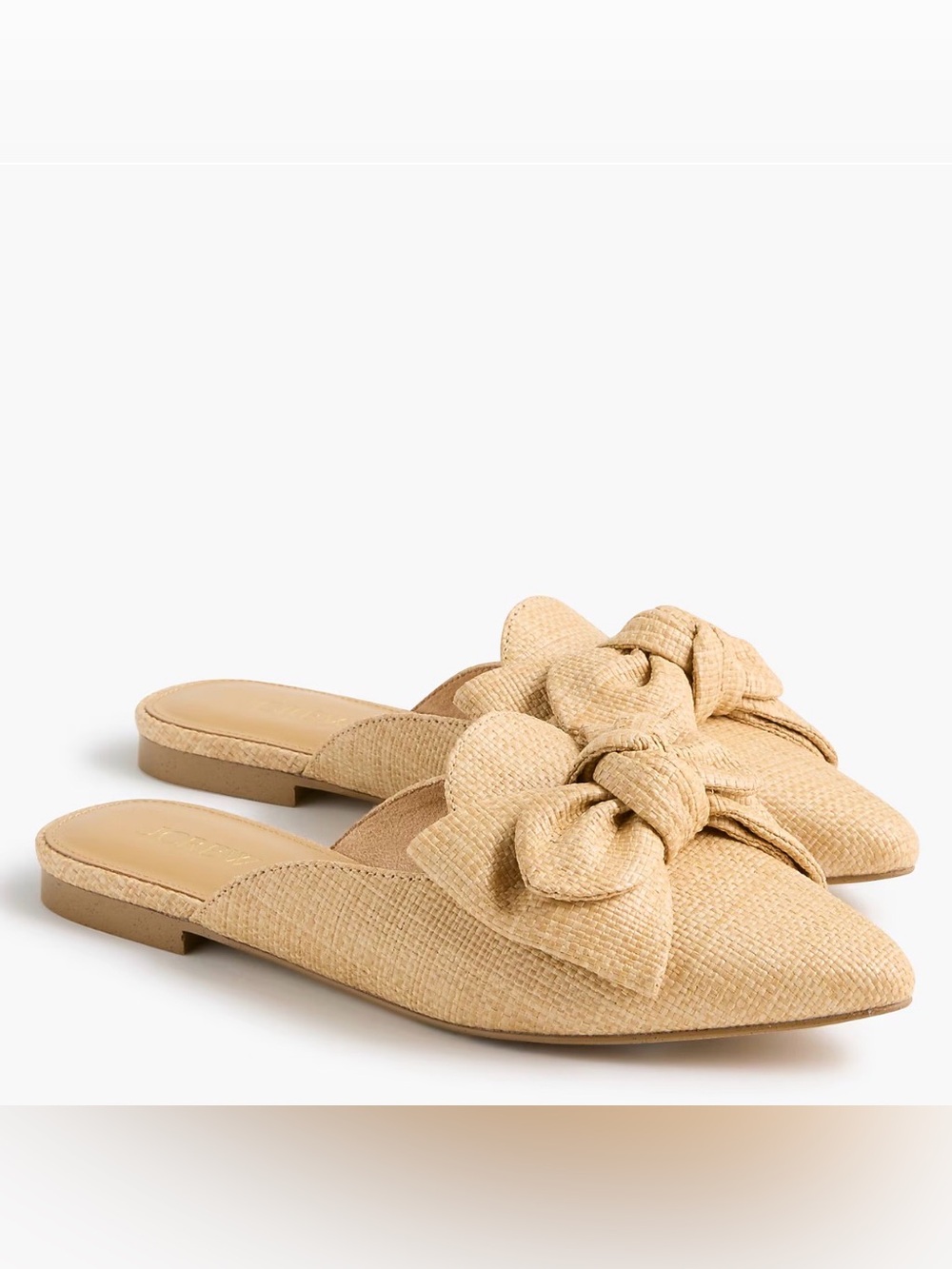 J.Crew Woven Bow Mules Toasted Brown Straw 7 NWT
